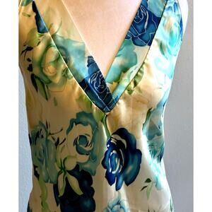 VTG OSCAR DE LA RENTA Satiny Nightgown Floral Slip Dress Blue Roses Feminine L
